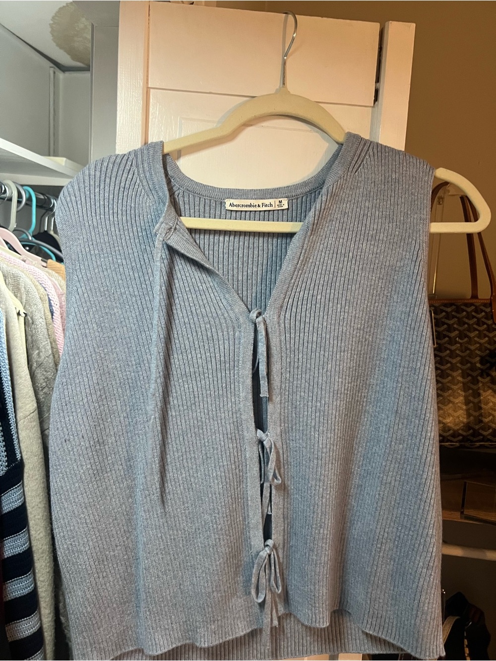 Abercrombie & Fitch Light Gray Ribbed Tie-Front Sweater Vest